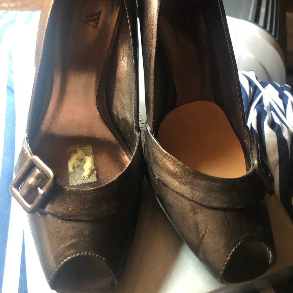Worthington Bronze Patent Open toe shoe.